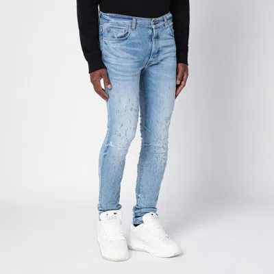 Amiri Light Blue Washed Skinny Jeans With Wear In Blue