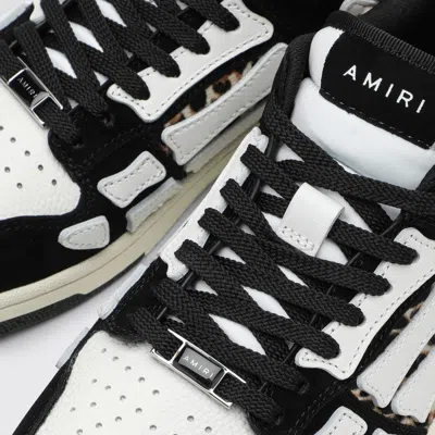 Amiri Leopard Print Goat Leather Sneakers With Perforated Detail In Black