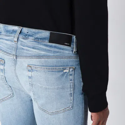 Amiri Light Blue Washed Skinny Jeans With Wear In Blue