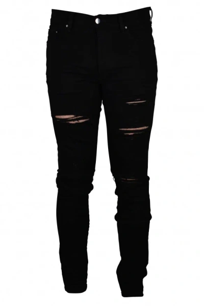 Amiri Stretch Denim Jeans With Leopard Print Accents In Black
