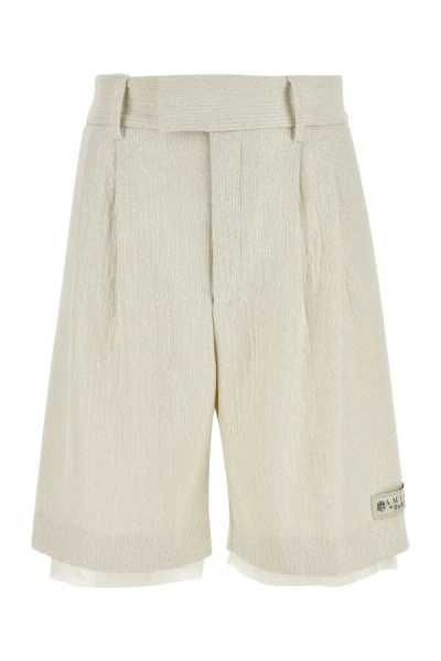 Amiri Pleated Bermuda Shorts In Textured Fabric In White