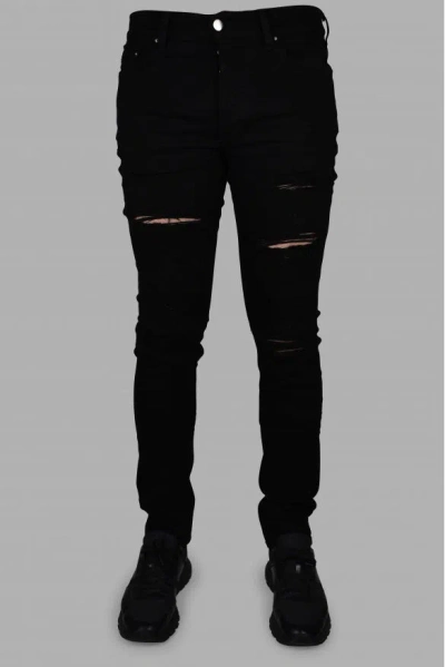 Amiri Stretch Denim Jeans With Leopard Print Accents In Black
