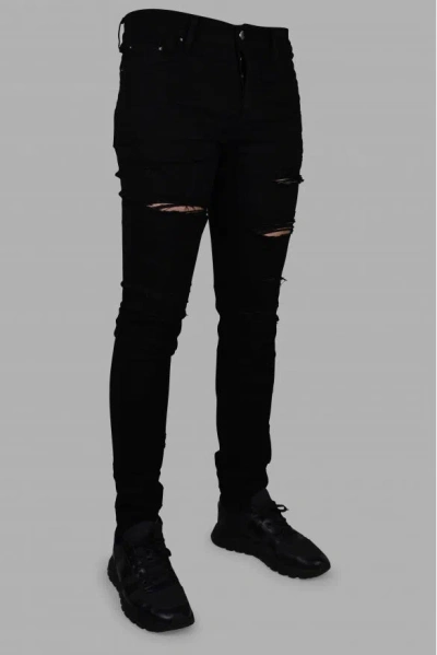 Amiri Stretch Denim Jeans With Leopard Print Accents In Black