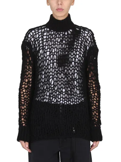 Ann Demeulemeester Open-knit High-neck Sweater In Black