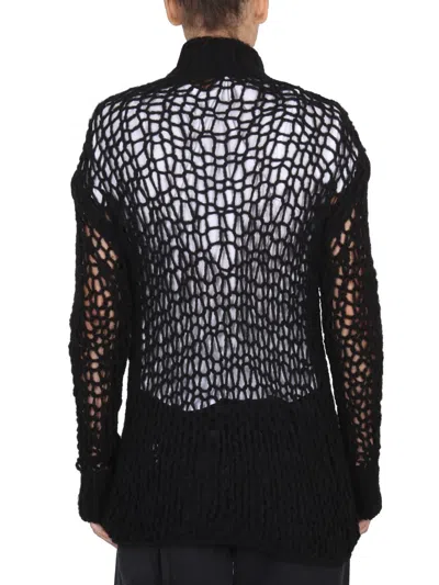 Ann Demeulemeester Open-knit High-neck Sweater In Black