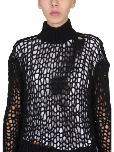 Ann Demeulemeester Open-knit High-neck Sweater In Black