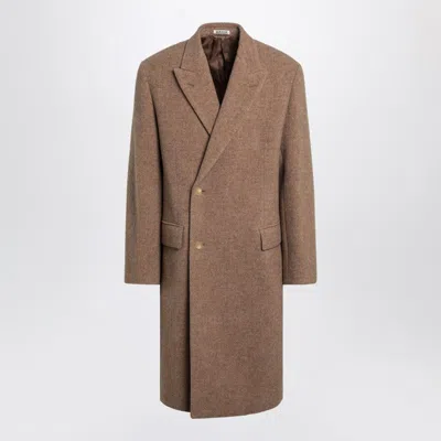 Auralee Beige Double-breasted Wool Coat Men In Cream