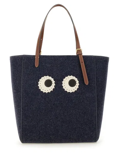 Anya Hindmarch Small Eyes Wool Tote In Blue