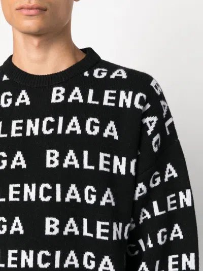 Balenciaga Logo All Over Print Pullover Sweater In Multicolor