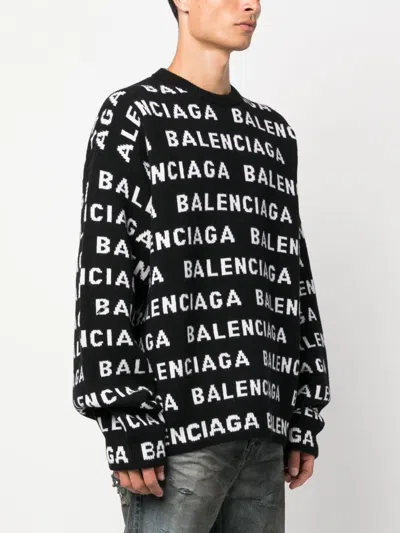 Balenciaga Logo All Over Print Pullover Sweater In Multicolor