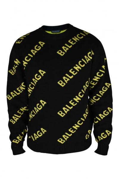 Balenciaga Logo Knit Sweater In Black