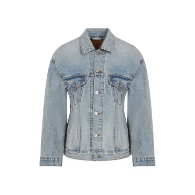 Balenciaga Light Blue Denim Hourglass Jacket In Blue