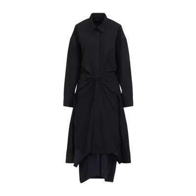 Balenciaga Maxi Layered Shirt Dress In Black