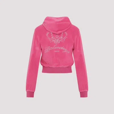 Balenciaga Crystal Logo Embellished Hoodie With Front Pockets In Multicolor