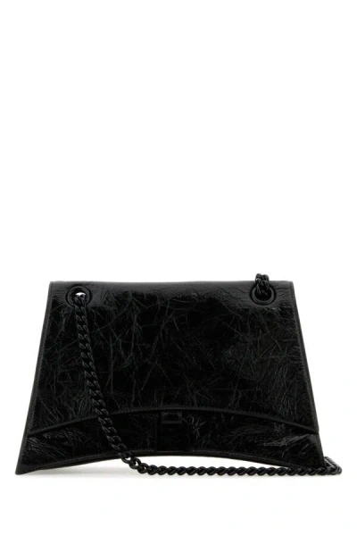 BALENCIAGA BALENCIAGA WOMEN BLACK LEATHER MEDIUM CRUSH SHOULDER BAG 
