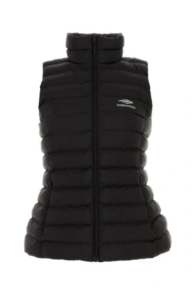 Balenciaga Sleeveless Quilted High Neck Jacket In Black