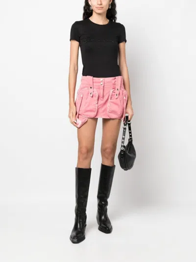 Blumarine Tulle T-shirt With Rhinestone Logo In Multicolor