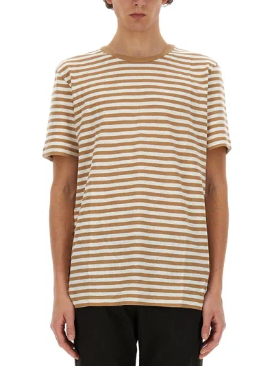 Hugo Boss Striped Crew Neck T-shirt In Cream