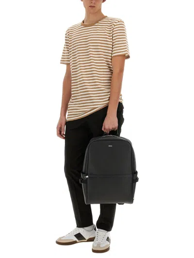 Hugo Boss Striped Crew Neck T-shirt In Cream