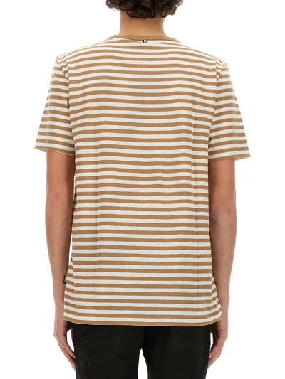 Hugo Boss Striped Crew Neck T-shirt In Cream