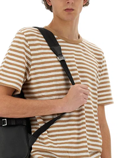 Hugo Boss Striped Crew Neck T-shirt In Cream