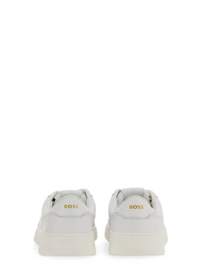 Hugo Boss Gary Tenn Mens Leather Low-top Trainers With Branded Lace Loop Nos In White