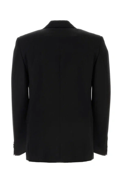 Bottega Veneta Wool Blazer With Padded Shoulders And Flap Pockets In Black