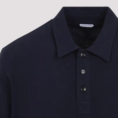 Bottega Veneta Blue Polo With Classic Collar And Embroidered Logo On The Front In Tone On Tone Cotto In Blue