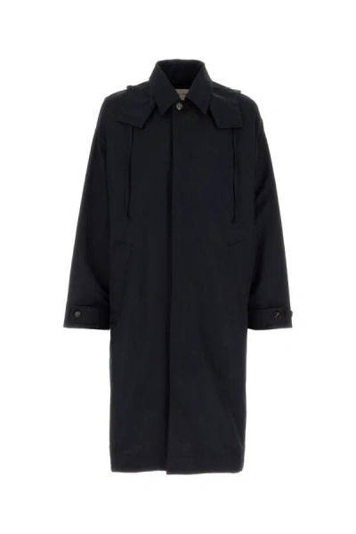 Bottega Veneta Nylon Blend Trench Coat With Buttoned Cuffs In Blue