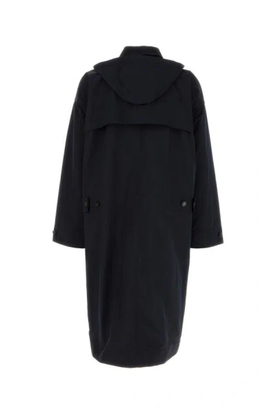 Bottega Veneta Nylon Blend Trench Coat With Buttoned Cuffs In Blue