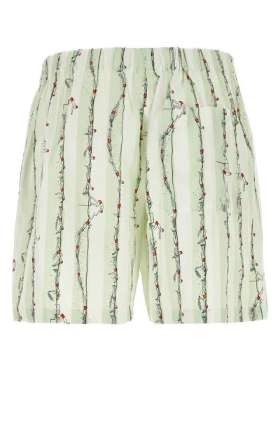 Bottega Veneta Green Shorts With All-over Divers Print In Polyamide Man In Green