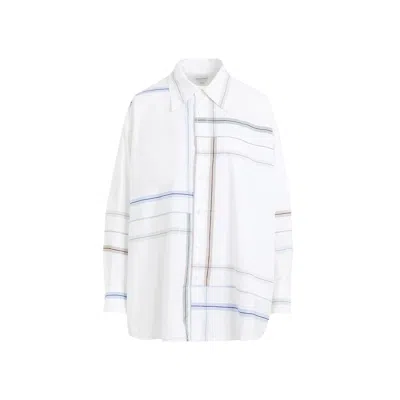 Bottega Veneta Womens White Blue Green Tau Checked Dropped-shoulder Relaxed-fit Cotton Shirt In White