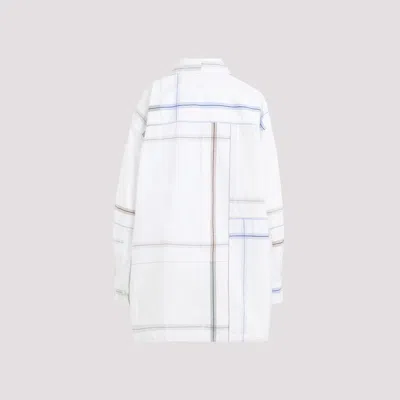 Bottega Veneta Womens White Blue Green Tau Checked Dropped-shoulder Relaxed-fit Cotton Shirt In White