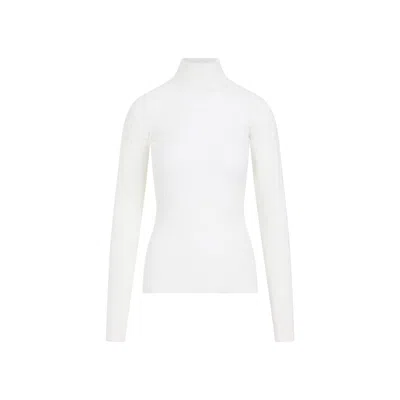 Bottega Veneta Womens Chalk High-neck Slim-fit Cotton-blend Top In White