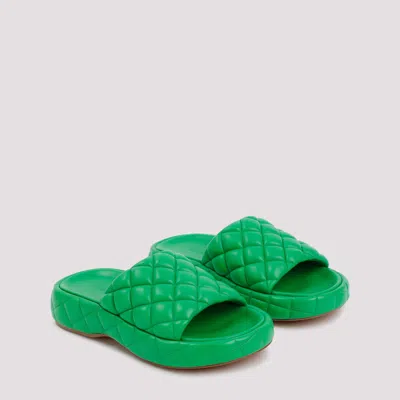 Bottega Veneta Quilted Green Slides With Chunky Sole In Green