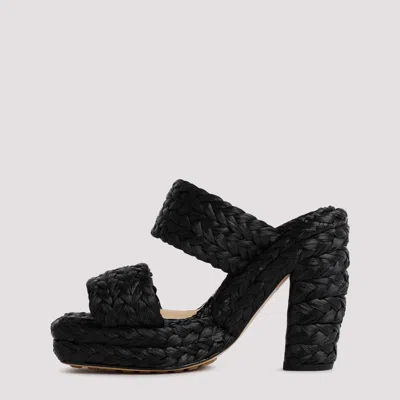 Bottega Veneta Black Raffia Heels In Black