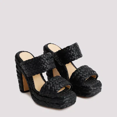Bottega Veneta Black Raffia Heels In Black