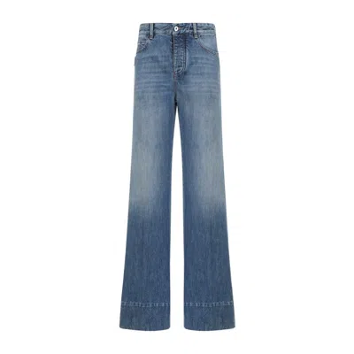 Bottega Veneta Jeans In Cotone Con Patch Posteriore In Pelle In Blue