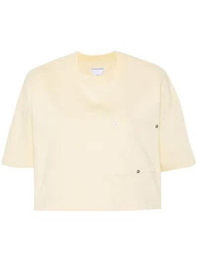 Bottega Veneta Jersey Cropped T-shirt With V Pocket In Multicolor