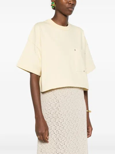 Bottega Veneta Jersey Cropped T-shirt With V Pocket In Multicolor