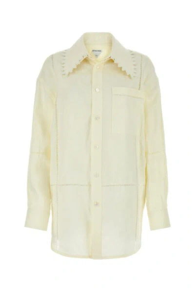 Bottega Veneta Linen Oversized Shirt With Embroidered Collar In Gray