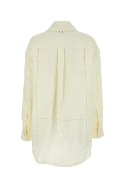 Bottega Veneta Linen Oversized Shirt With Embroidered Collar In Gray