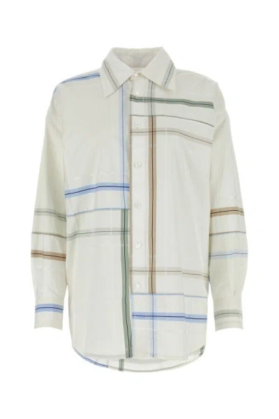 Bottega Veneta Womens White Blue Green Tau Checked Dropped-shoulder Relaxed-fit Cotton Shirt In Multicolor