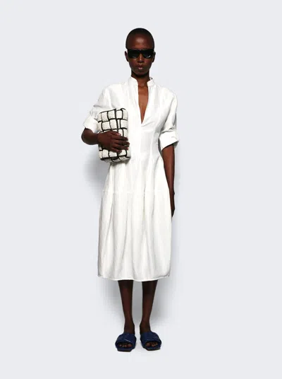 Shop Bottega Veneta Women Fluid Linen Midi Dress Chalk White