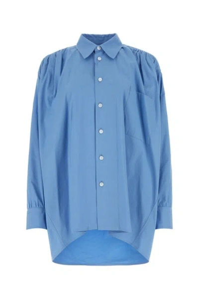 Bottega Veneta Light Blue Cotton Blend Oversize Shirt In Blue