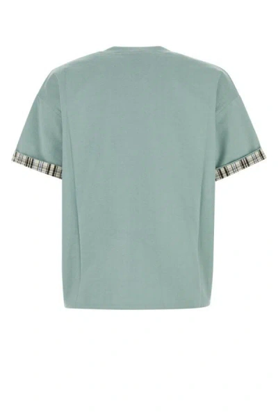 Bottega Veneta Cotton T-shirt With Checked Trim And Foldable Cuffs In Blue