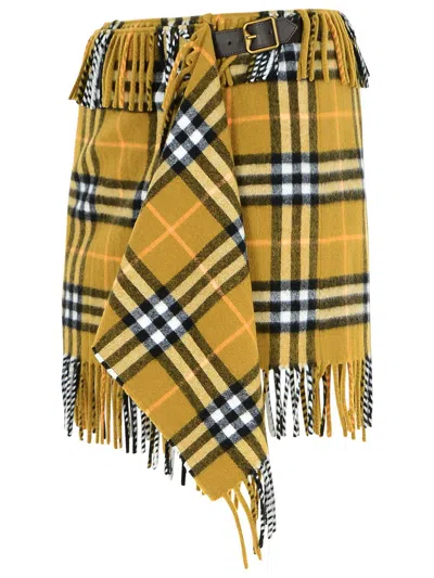 Burberry 'check' Light Green Wool Blend Miniskirt Women In Green