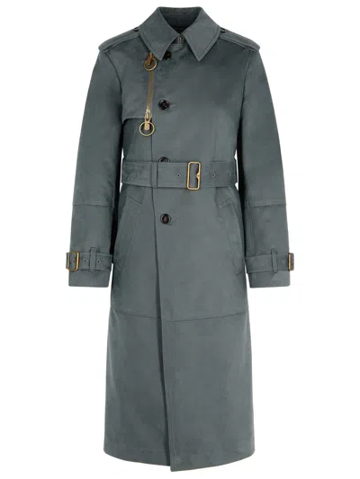 Burberry Grey Cotton Blend Trench Coat Women In Gray