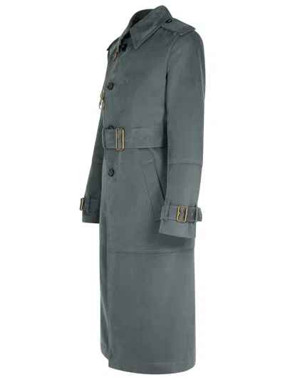Burberry Grey Cotton Blend Trench Coat Women In Gray