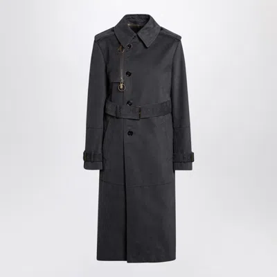Burberry Long Ash Coloured Cotton And Nylon Trench Coat In Black